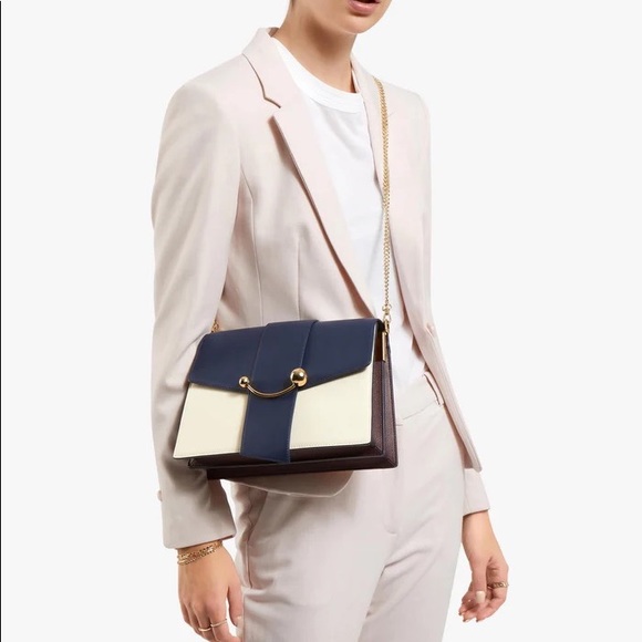 Strathberry Crescent Shoulder Bag in Navy/Vanilla/Burgundy - Picture 2 of 14